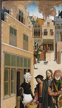 'De zeven werken van barmhartigheid' door de Meester van Alkmaar, 1504. Deel van een paneel uit de serie